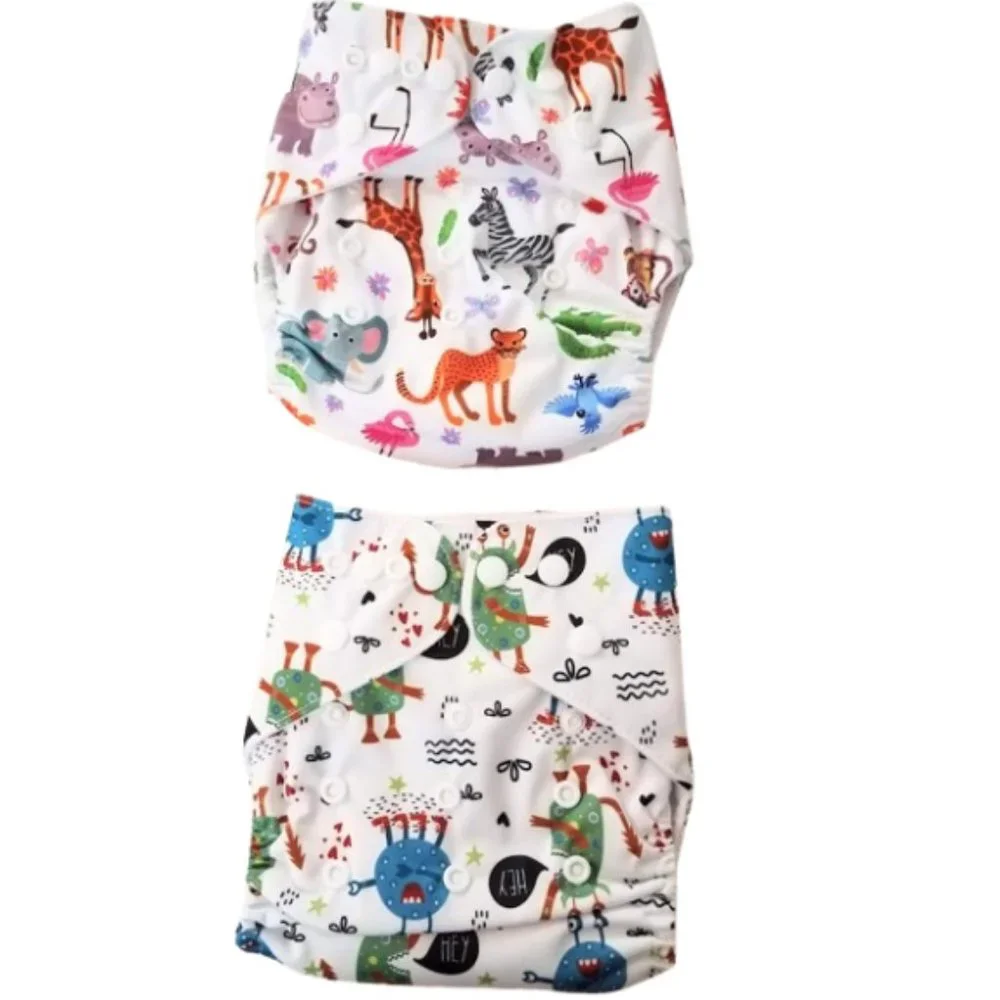 WEGREECO Cool Animals Reusable Baby Cloth Diapers With Liners - New Bundle of 2